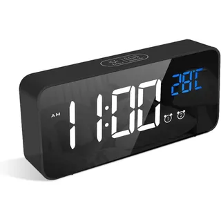 Digitaler Wecker mit Große LED Temperaturanzeige, Tischuhr mit 10 Musik, USB