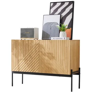 Sideboard 100x40x75 cm mit 2 Türen Metallbeinen Spanplatte Natur Modernes Wohnzimmer Esszimmer Stauraum Ablagefach