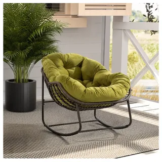 BBWL Rattanstuhl Schaukelstuhl mit Polsterkissen, wetterfester Relaxsessel, Outdoor Rattan Schaukelstuhl für Garten Terrasse Balkon grün