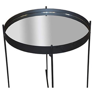 Kleiner Beistelltisch Metall Schwarz/Spiegelglas Ø 36 cm ca. 43 cm hoch Tabletttisch Rund Metall Kleiner Tisch Rund Beistelltisch Rund Schwarz Deko Tablett Tisch mit abnehmbaren Tablett mit Gestell