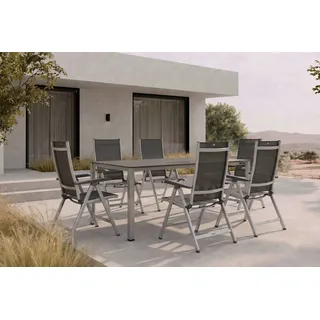 KETTLER KETTALUX-PLUS/Basic Plus Sitzgruppe, silber/anthrazit, Alu/Textilene, Tisch 160x95 cm, 6 Klappstühle