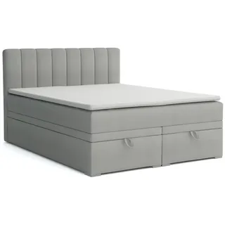 dein schlaf 24 BOXBETT DAVID 200/200 Velour Hellgrau mit einer Matratze H4 - Hellgrau
