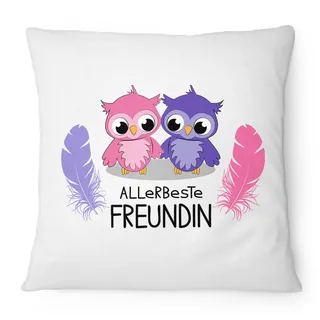 Fashionalarm Kissen Allerbeste Freundin Eulen - 40x40 cm mit Füllung | Lustige Geschenk Idee für Beste Freundinnen Geburtstag & Weihnachten, Farbe:weiß