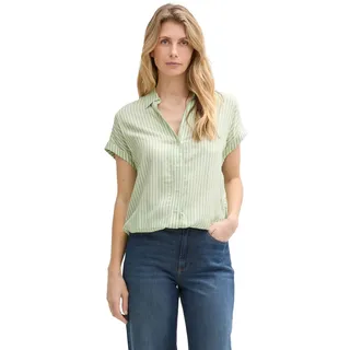 Tom Tailor 1045239 Kurzarm-bluse - True Green White Thin Stripe - 40