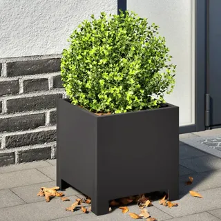 Festnight Pflanzkübel 30x30x30 cm Hochbeet Balkon Blumenkasten Metall Pflanzkasten Eingang Blumenkübel Pflanzkübel Outdoor Rattan Blumentöpfe Außen Hochbeete für Garten Schwarz