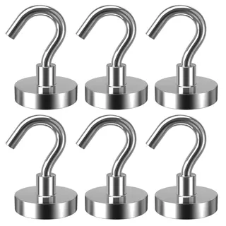 Lictin Magnethaken Silber 38kg, 6 Stück Magnetische Haken Magnet Hacken Magnet Haken Extra Stark für Camping, Werkstatt, Spind