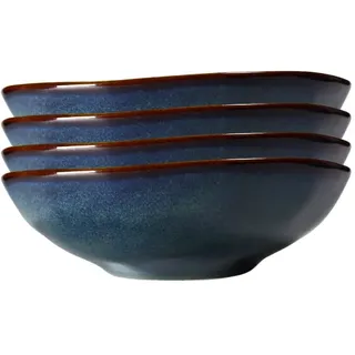 Kadum Keramikteller Geschirrset Teller-Set Tafelservice Speiseteller Pastateller Frühstücksteller Bowl Mediterran Blau-Grün-Gold (4x Bowls Ø 15 cm)