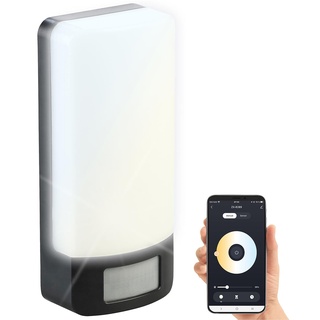 Luminea Home Control WLAN-LED-Außenleuchte: CCT-LED-Außen-Wandleuchte mit PIR-Sensor, 10 W, 850 lm, IP44, App (Außenleuchte LED Bewegungsmelder, Außenleuchte mit Dämmerungssensor, Smartphone)