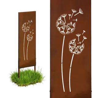 Relaxdays Edelrost Gartendeko, Pusteblume, HB: 85 x 28 cm, Gartenstecker wetterfest, rustikal, zum Stecken, Eisen, braun