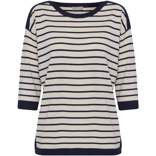 fransa FRLILLI Damen Strickpullover Feinstrick Pullover mit U-Boot-Ausschnitt und seitlichen Knopfleisten und 3/4 Ärmeln, Größe:S, Farbe:Navy Blazer Mix (200119) - S