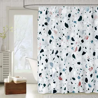 OCEUMACO Duschvorhang Marmor Motiv 200x200 3D Effekt Terrazzo Shower Curtains Textil Antischimmel Wasserdicht Duschvorhänge Badewanne Stoff Polyester Waschbar Lang Vorhang mit Ringe - Blau Grau