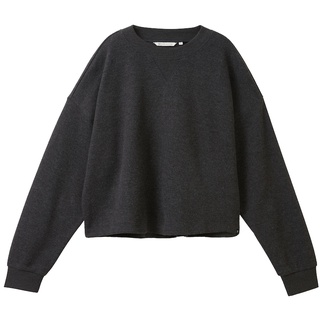TOM TAILOR DENIM Damen Cropped Sweatshirt mit Rundhalsausschnitt, grau, Melange Optik, Gr. XXL