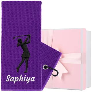 NGTSFLY Lustiges Golf Handtuch, Personalisierte Bestickte Golfhandtücher für Golftaschen mit Clip, Golfgeschenk für Männer Frauen, Leicht zu Reinigendes Golfzubehör, 40 x 60 cm (Lila)
