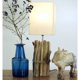 GURU SHOP Tischlampe aus Treibholz und Baumwolle, handgemacht, Modell Kuma | Einzigartiges Design, nachhaltig, ideal für Wohnräume, dekorativ und funktional.