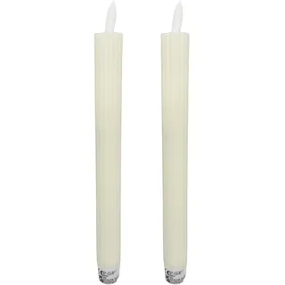 LED Echtwachs Stabkerze 2er Set creme glitzer Weihnachtsdeko Tischdeko