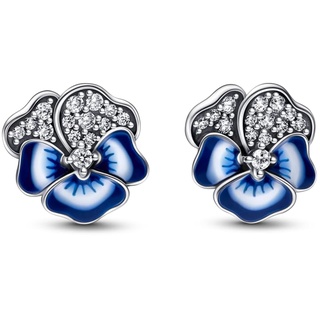 PANDORA Blaue Stiefmütterchen Ohrringe aus Sterling-Silber mit Cubic Zirkonia in der Farbe Blau, PANDORA Moments Kollektion, 290781C01
