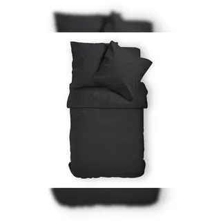 EXKLUSIV HEIMTEXTIL Microfaser Bettwäsche Uni Reißverschluss 155 x 220 cm + 80 x 80 cm Schwarz