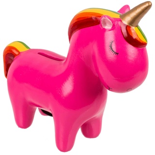 Spardose ''Pink Unicorn'' - rosa - Einhorn Sparbüchse aus Keramik mit Schlüssel - Höhe 19 cm - Figur Deko Regenbogen Geschenk Sparschwein