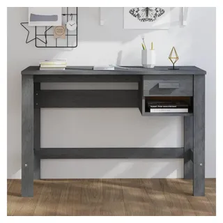 furnicato Schreibtisch Massivholz 110 x 40 x 75 cm Dunkelgrau (1-St), Stabiler Computertisch mit Schublade und Ablagefach für dein Büro braun|grau