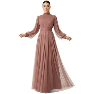 fashionshowcase Tüllkleid Damen Abendkleid Maxilänge Abaya-Stil - Modest Mode vollständig blickdicht & bedeckt braun 40(EU 38)