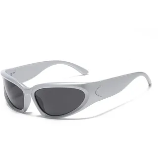 YAMEIZE Sport Sonnenbrille für Damen Herren-Y2k Vintage Futuristische Fahrradbrille Radsportbrillen Golf Brille UV400 Schutz SilberRahmenSchwarz - 138 mm