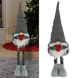 Cepewa Wichtel Wichtelmann UDO Teleskopbeine | H120cm zum Aufstellen grau Metall Polyester | Weihnachtswichtel Zwerg Weihnachtsdeko (1 x Wichtel UDO grau 120cm)