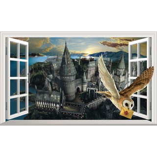 Chicbanners V444 Wandaufkleber, Motiv Harry Potter Hogwarts Castle Hedwig Eule, selbstklebend, Größe 1000 mm breit x 600 mm tief