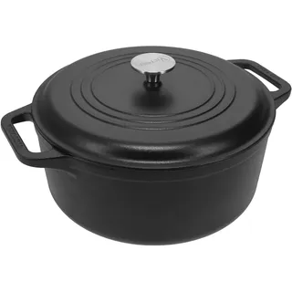 Victoria Dutch Oven Gusseisen Emailliert, Induktion 25cm, Topf Brot Backen 3,8L, PTFE und PFOA Frei, Geeignet für Feuer, Grill, Backofen, Glaskeramikkochfeld, Kochfeld, Gas
