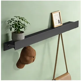 Mai & Mai Garderobenleiste Garderobenleiste mit Ablage und 4, 6 oder 8 Haken Wandmontage Stalo-11, Kohlenstoffstahl mit elektrostatischer Beschichtung schwarz 60 cm x 5.2 cm x 8 cm