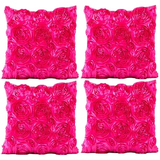 JOTOM Rosen Blumen Design Kissenbezug Einfarbig Dekokissen Kissen für Zuhause Sofa Büro Outdoor Couch SchlafzimmerHaus Zimmer Hotel 40x40 cm 4er Set (Rosa Rot)