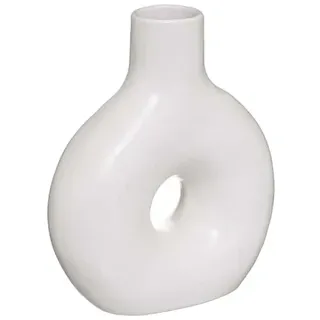 Runde Vase mit Loch - Vase für Blumen und Dekorationen, für Wohnzimmer und Schlafzimmer, aus Keramik, 21 x 17 cm, Weiß