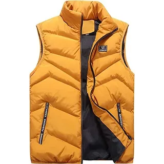 ASKSA Herren Steppweste mit Reißverschlusstaschen Daunenweste Body Warmer Outdoor Sport Winterweste, Gelb, M - Gelb - M