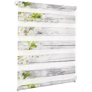Deswell Doppelrollo Klemmfix ohne Bohren Weiß-Blüten B40 x H120 cm (Stoffbreite 36cm) Rollos für Fenster ohne Bohren mit Blüten Motiv Duorollo für Lichtdurchlässig Höhe Stufenlos Verstellbar
