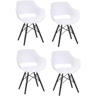 SAM 4er Set Schalenstuhl Lea, Weiß, ergonomisch geformte Sitzschale aus Kunststoff, bequemer Esszimmerstuhl im Retro-Design, schwarzes Holzgestell