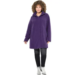 Ulla Popken Damen große Größen Übergrößen Plus Size Teddy-Mantel, A-Linie, Stehkragen, Druckknöpfe violett 54+ 833695836-54+ - 54-56