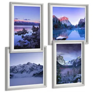 Bilder Set 4-teilig im silbergerahmten Rahmen – Wandbilder 4 Stück – gerahmte Poster für Wohnzimmer, Schlafzimmer und Flur – 50x50 cm - 40x... - Lila