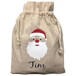 Personalisierter Nikolaussack für Kinder 26x35cm – Geschenk Weihnachten mit Namen – Jutesack mit Weihnachtsmann Motiv – Nikolausgeschenk Kinder