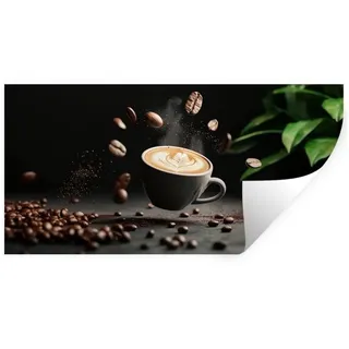MuchoWow Wandsticker Cappuccino - Tasse - Bohnen - Braun (1 St), Sticker für die Wohnzimmer und Schlafzimmer, 160x80 cm 160 cm x 80 cm x 0.1 cm