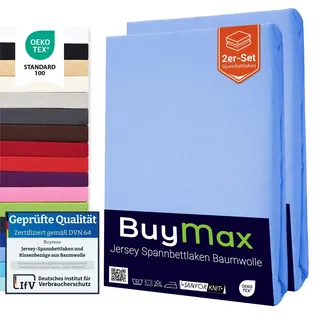 Buymax Spannbettlaken 70x140cm Doppelpack 100% Baumwolle Kinderbett Spannbetttuch Baby Bettlaken Jersey, Matratzenhöhe bis 15 cm, Farbe Hellblau