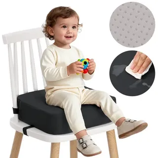 Insma Sitzkissen Kindersitzerhöhung Stuhlkissen Kunstleder mit verstellbaren Gurten, Erhöungskissen Bodenkissen wasserdicht, rutschfest 34,5x34,5x9cm schwarz