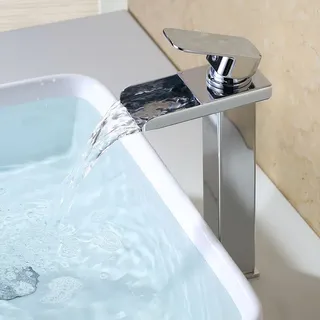 Homelody Wasserhahn Bad Wasserfall Wascbecken Armatur Badarmatur Mischbatterie Bad Waschtischarmatur Waschbeckenarmatur Armatur Einhebelmischer, Chrom - Silber