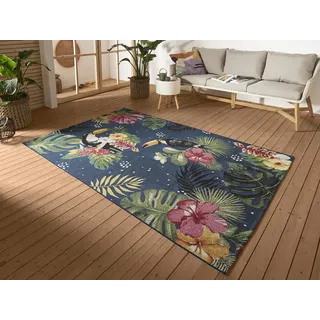 HANSE HOME Tropical Dream In- & Outdoor Teppich – Flachgewebe Tropical Jungel Florales Palmen Design, ÖKO-TEX Wetterfest & UV-beständig für Balkon, Terrasse, Garten – Blau Multifarben, 200x285cm