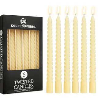 DECO EXPRESS Stabkerzen Set, 6er Packung, Tropffreie Gedrehte Bunte Kerzen, 6 Stunden Brenndauer Unparfümiert, Schlafzimmer Deko Geschenke für Valentinstag und Muttertag (Elfenbein, 6er-Pack)