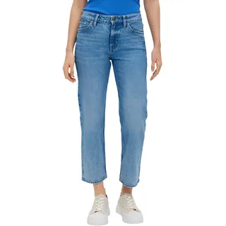 5-Pocket-Jeans S.OLIVER "Karolin" Gr. 40, N-Gr, blau (mid darkblue) Damen Jeans Weite mit floralem Muster