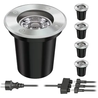 ledscom.de Bodeneinbaustrahler BOJA für außen Edelstahl rund IP67 108mm Ø inkl. GU5.3 LED (weiß, 30,44W, je 524lm, 30°) 5er Set