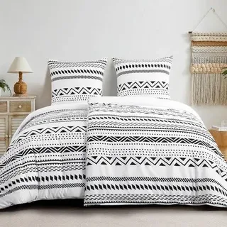 Bettwäsche Bettbezüge 2er Set Mikrofaser 135x200 4teilig Boho Grau