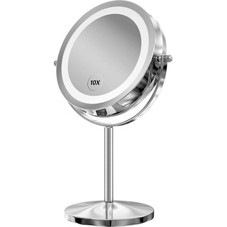 Gospire Kosmetikspiegel mit LED Beleuchtung 7 Zoll 1X/10X Vergrößerung Make Up Standspiegel Doppelseitige Schminkspiegel 360 Grad Drehbar Tischspiegel