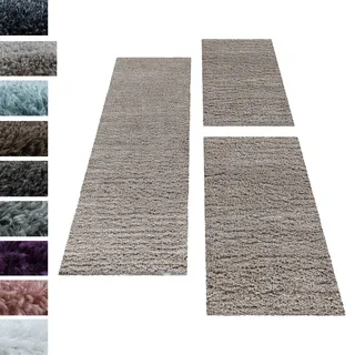 Carpettex Bettumrandung Schlafzimmer 3teilig Shaggy Teppich Hochflor Läuferset Design Beige Bettset:2 mal 60x110 + 1 mal 80x150 - Bettvorleger Schlafzimmer Weich Langflor Bettumrandung Teppich Set