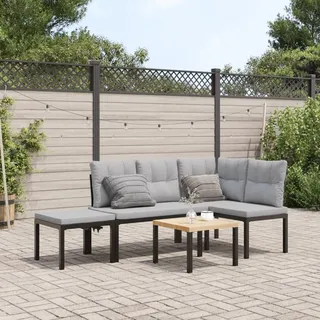 IKAYAA 4-TLG Balkonlounge Alu Gartenlounge Set Gartenmöbel Klein Balkonmöbel Sofagarnitur Balkon Gartenlounge Loungemöbel Alu Ecklounge Gartensofa Balkon Sofa mit Kissen Hellgrau