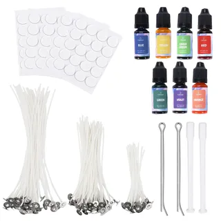 Bolosa 100 Stück Kerzendocht mit 7 Stück Kerzenwachs Farbe, Kerzendochte für Kerzen, Kerzenfarben für Sojawachs, Bienenwachs, Paraffinwachs, Gelwachs, Kerzen Selber Machen Set
